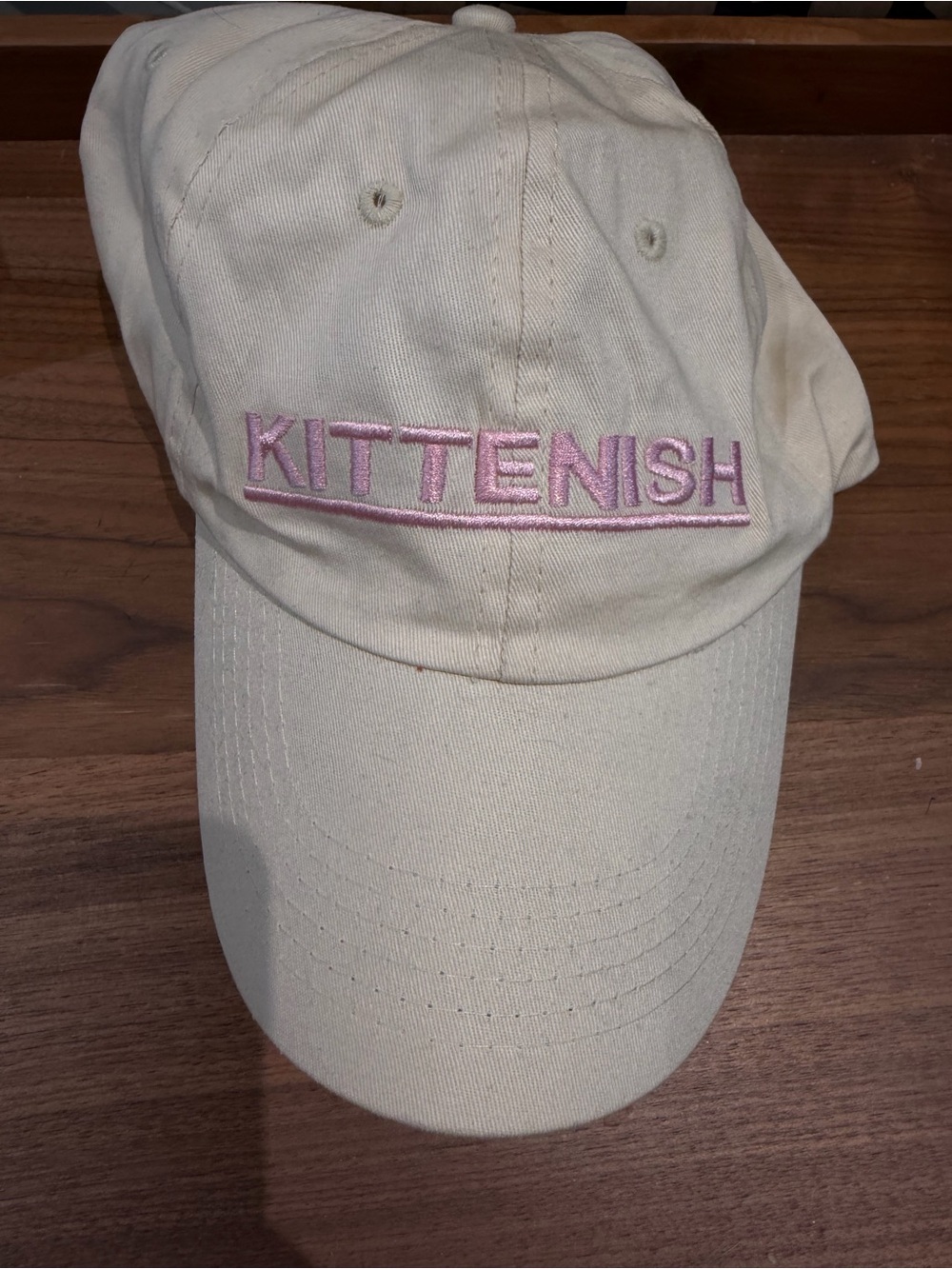 Kittenish Pink Embroidered Cream Baseball Cap